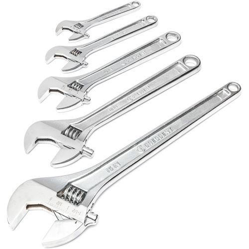 Crescent 037103350572 Chrome Wrench Set, Adjustable, 5 Pieces, Imperial and Metric-(Each)