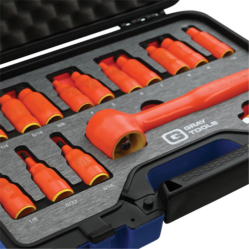 Gray Tools 25016-I 3/8" Drive SAE & Metric Hex Bit Insulated Socket and Attachment Set, 1000 V, 16 Pcs-(Each)