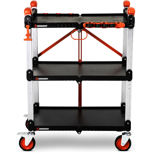 Crescent  F3SCBL  SITERUNNER 3-Shelf Folding Jobsite Cart, 30-3/5" L x 20" W x 42-1/2" H, Black - Each