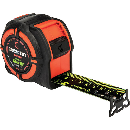 Lufkin By Crescent  L1116NECME  WORKHORSE NITE EYE Tape Measure, 1-1/4" x 16'/5 m, Metric/SAE Graduations