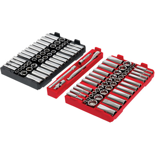 Milwaukee 48-22-9285 Metric/SAE Ratchet & Socket Set with PACKOUT Low-Profile Organizer, 98 Pcs, 3/8" Drive Size-(Each)