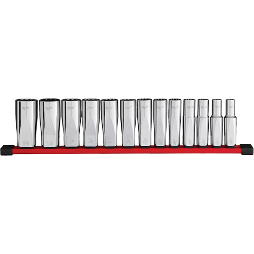 Milwaukee 48-22-9424 12-Point Deep Well SAE Socket Set, 13 Pcs, 1/2" Drive Size, Deep-(Each)