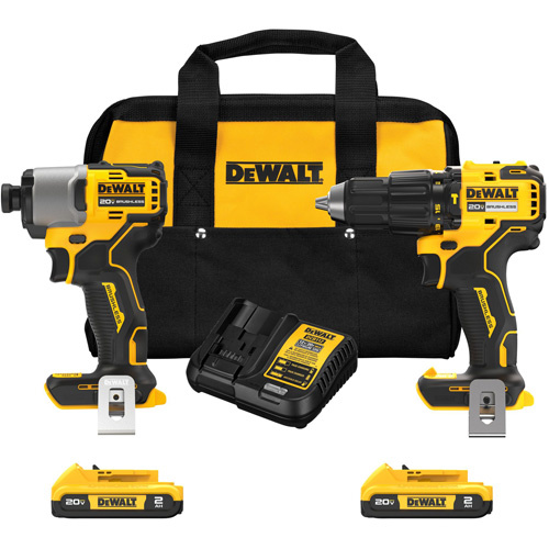 DEWALT  DCK228D2  Brushless Compact Cordless 1/2" Hammer Drill & 1/4" Impact Driver Kit, Lithium-Ion, 20 V - Each