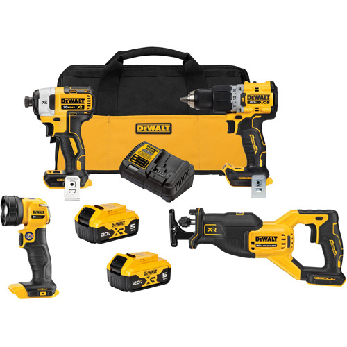 DEWALT  DCK449P2  XR<sup>?</sup> Brushless Cordless 4-Tool Combo Kit, Lithium-Ion, 20 V - Each