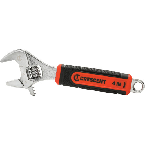 Crescent AC34CVS Adjustable Wrench with Quick-Fit Jaw, 4" L, 9/16"/14 mm Max Width, Chrome-(Each)