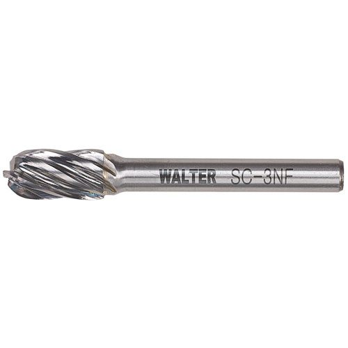 Walter Surface Technologies  01V007  Double Cut Cylindrical Round Nose Carbide Burr, 1/2" Dia., 1" Depth of Cut - Each