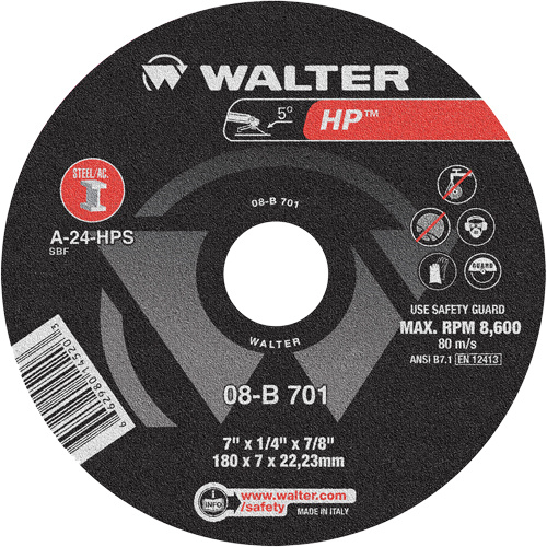 Walter Surface Technologies  08B701  HP? Depressed Center Grinding Wheel, 7" x 1/4", 7/8" Arbor, Type 28 - Each