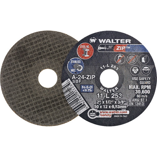 Walter Surface Technologies  11L253  Zip? Cut-Off Wheel, 2" x 1/2", 3/8" Arbor, Type 1, Aluminum Oxide, 31000 RPM - Each