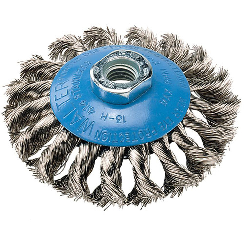 Walter Surface Technologies  13H614  Knot-Twisted Wire Saucer Cup Brush, 6" Dia. x 5/8"-11 Arbor - Each