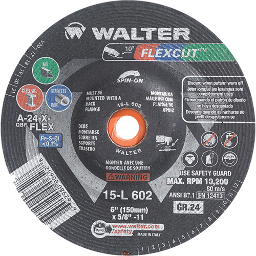 Walter Surface Technologies  15L453  Flexcut? Depressed Centre Grinding Wheels, 4-1/2", 36 Grit, Aluminum Oxide, 5/8"-11, 13300 RPM, Type 29 - Each