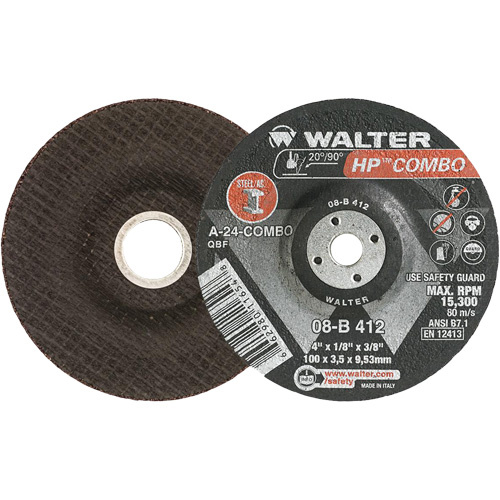 Walter Surface Technologies  08B412  HP Combo? Depressed Center Combination Wheel, 4" x 1/8", 3/8" Arbor, Type 27 - Each