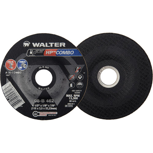 Walter Surface Technologies 08B462 HP Combo Depressed Center Combination Wheel, 4-1/2" x 1/8", 7/8" Arbor, Type 27 - (Each)