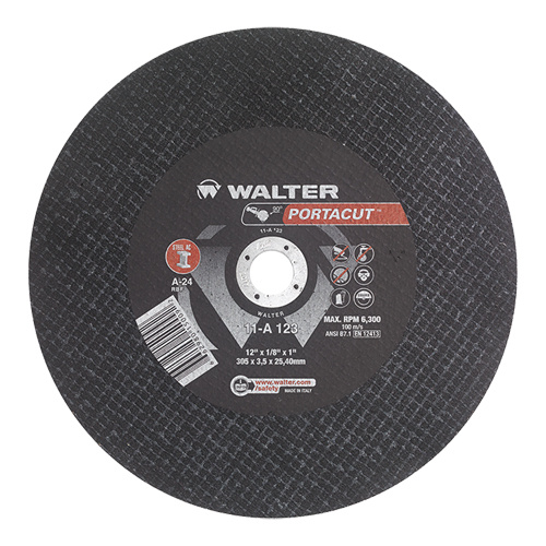 Walter Surface Technologies  11A123  Portacut? High Speed Cut-Off Wheel, 12" x 1/8", 1" Arbor, Type 1, Aluminum Oxide, 6300 RPM - Each