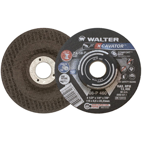 Walter Surface Technologies 08P460 XCAVATOR Grinding Wheel, 4-1/2" x 1/4", 7/8" Arbor, Zirconium, Type 27 - (Each)