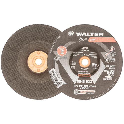 Walter Surface Technologies  08B632  HP? Grinding and Cutting Wheel, 6" x 1/8", 5/8"-11 Arbor, Aluminum Oxide, Type 27 - Each