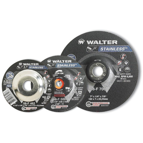 Walter Surface Technologies  08F451  STAINLESS? Grinding and Cutting Wheel, 4-1/2" x 1/4", 5/8"-11 Arbor, Type 28S, Aluminum Oxide, 13300 RPM - Each