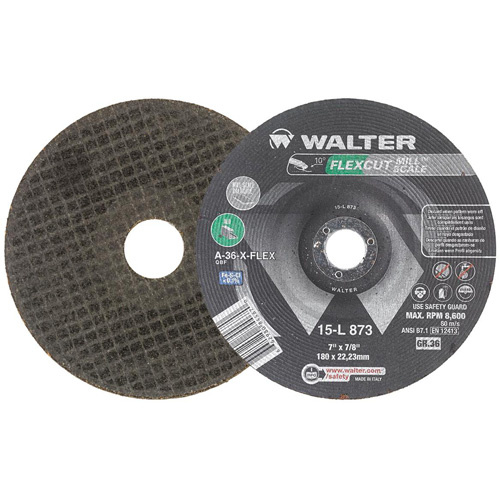 Walter Surface Technologies  15L873  FLEXCUT MILL SCALE? Grinding Wheel, 7", 36 Grit, Aluminum Oxide, 7/8", 8600 RPM, Type 29 - Each