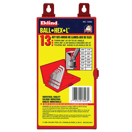 Eklind  18203  Balldrive Hex Key, Hex End, 1/20" x 2.8" L, L Shape - Each