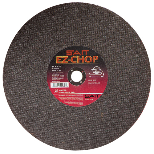 United Abrasives Inc.  24039  EZ-Chop<sup>?</sup> Chop Saw Wheel, 14" x 3/32", 1" Arbor, Type 1, Aluminum Oxide, 4400 RPM - Each