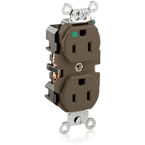 Leviton 8200 Back & Side-Wired Straight Blade Receptacle with Nickel-Plated Brass Strap-(Each)