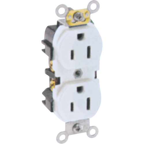 Leviton 5262-W Back & Side-Wired Straight Blade Receptacle with Steel Strap-(Each)