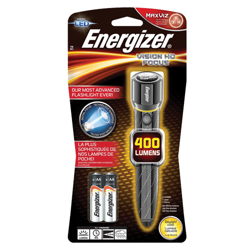 Energizer  EPMZH21E  Vision HD Flashlight, LED, 400 Lumens, AA Batteries - Each