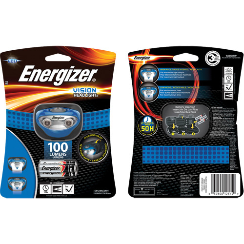 Energizer  HDA32E  Vision Headlamp, LED, 100 Lumens, 10 Hrs. Run Time, AAA Batteries - Each
