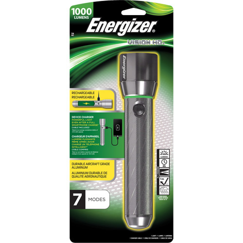 Energizer  ENPMHRL7  Vision HD Focus Flashlight, LED, 1000 Lumens, Rechargeable Batteries - Each