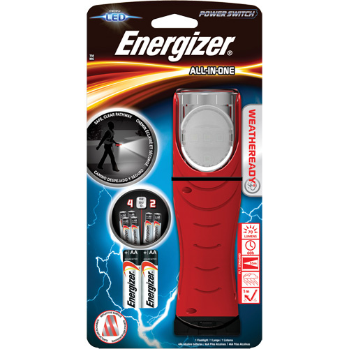Energizer  WRESA41E  Weatheready<sup>?</sup> All-in-One Light, LED, AA Batteries, Aluminum/Plastic/Polymer/Rubber - Each