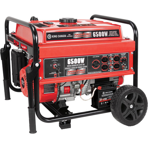 King Canada KCG-6502GE Electric Start Gas Generator with Wheel Kit, 6500 W Surge, 5000 W Rated, 120 V/240 V, 20 L Tank-(Each)