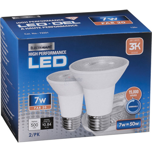 Dimmable LED Bulb, Flood, 7 W, 500 Lumens, PAR20 Base-(Pack of 2)