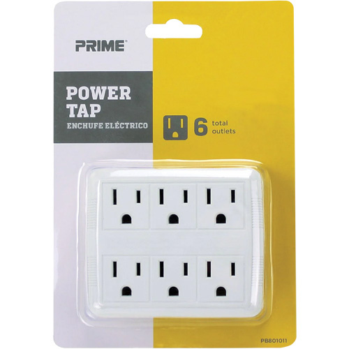 Prime  PB801011  Power Tap, 6 Outlet(s), 15 A, 1875 W, 125 V - Each
