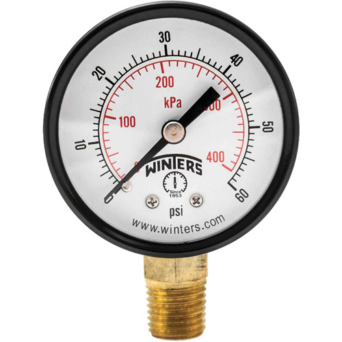 Winters  PEM201  Economy Pressure Gauge, 2" , 0 - 60 psi, Bottom Mount, Analogue - Each