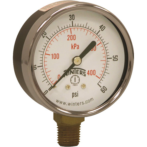 Winters  PEM213  Economy Pressure Gauge, 2-1/2" , 0 - 60 psi, Bottom Mount, Analogue - Each