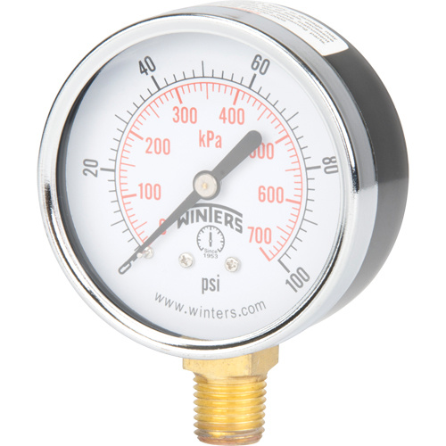 Winters  PEM214  Pressure Gauge, 2-1/2" , 0 - 100 psi, Bottom Mount, Analogue - Each