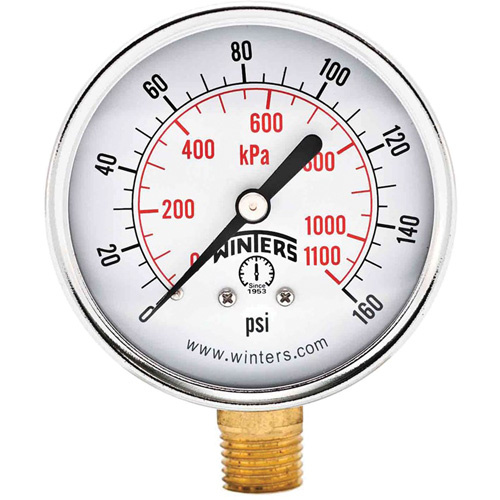 Winters  PEM215  Economy Pressure Gauge, 2-1/2" , 0 - 160 psi, Bottom Mount, Analogue - Each