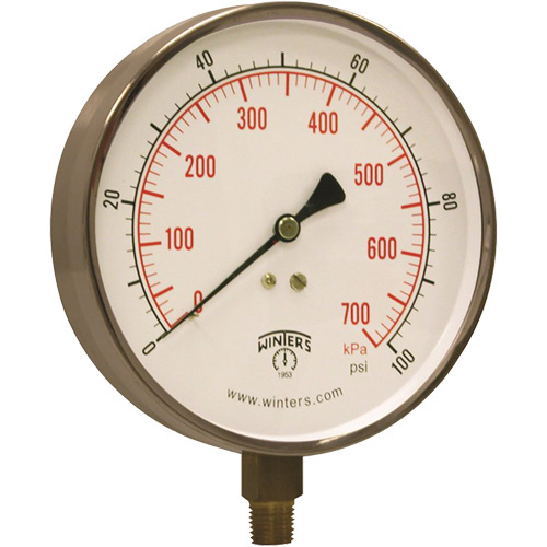 Winters  PCT323  Contractor Pressure Gauge, 4-1/2" , 0 - 100 psi, Bottom Mount, Analogue - Each