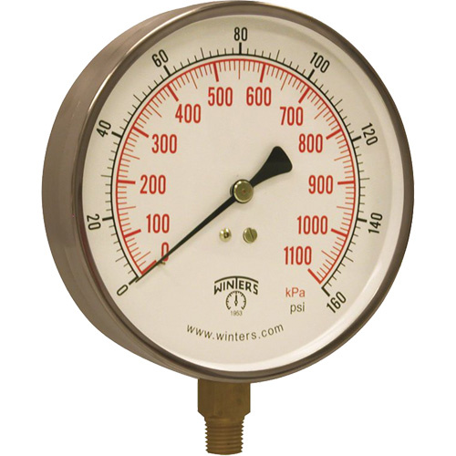 Winters  PCT324  Contractor Pressure Gauge, 4-1/2" , 0 - 160 psi, Bottom Mount, Analogue - Each