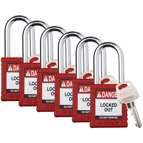 Brady  153457  Compact Lockout Padlock, Safety Padlock, Keyed Different, Nylon, 1-1/2" Width - Pack of 6