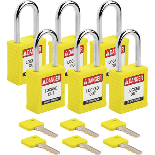 Brady  153458  Compact Lockout Padlock, Safety Padlock, Keyed Different, Nylon, 1-1/2" Width - Pack of 6