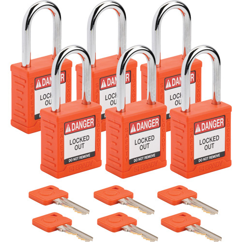 Brady  153460  Standard Lockout Padlock, Safety Padlock, Keyed Different, Nylon, 1-1/2" Width - Pack of 6