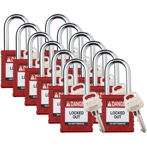 Brady  153467  Standard Lockout Padlock, Safety Padlock, Keyed Different, Nylon, 1-1/2" Width - Pack of 12