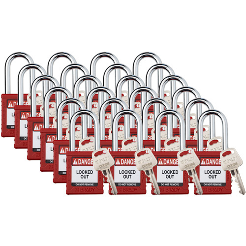 Brady  153469  Standard Lockout Padlock, Safety Padlock, Keyed Different, Nylon, 1-1/2" Width - Pack of 24