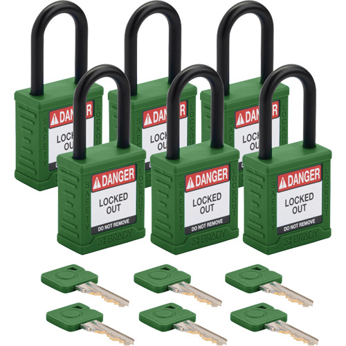 Brady  153564  Standard Lockout Padlock, Safety Padlock, Keyed Different, Nylon, 1-1/2" Width - Pack of 6