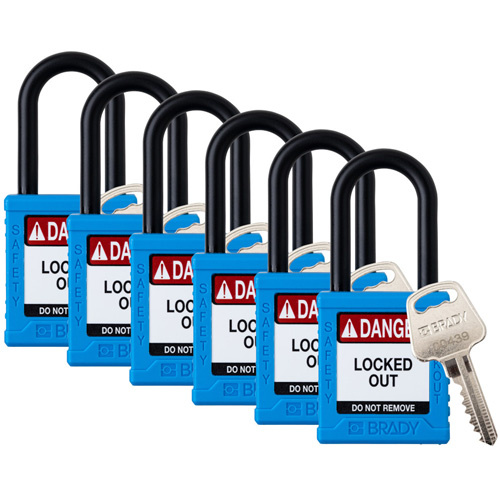Brady  153567  Standard Lockout Padlock, Safety Padlock, Keyed Alike, Nylon, 1-1/2" Width - Pack of 6