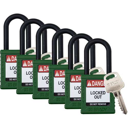 Brady  153568  Standard Lockout Padlock, Safety Padlock, Keyed Alike, Nylon, 1-1/2" Width - Pack of 6
