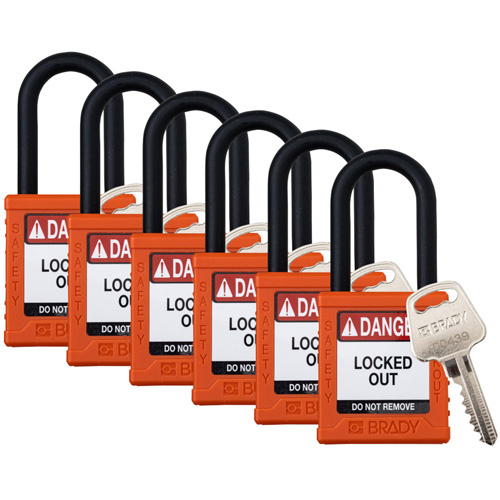 Brady  153569  Standard Lockout Padlock, Safety Padlock, Keyed Alike, Nylon, 1-1/2" Width - Pack of 6