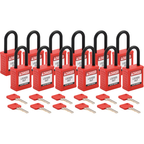 Brady  153570  Standard Lockout Padlock, Safety Padlock, Keyed Different, Nylon, 1-1/2" Width - Pack of 12
