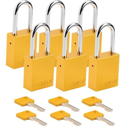 Brady 153743 Lockout Padlock, Safety Padlock, Keyed Different, Aluminum, 1-1/2" Width-(Pack of 6)