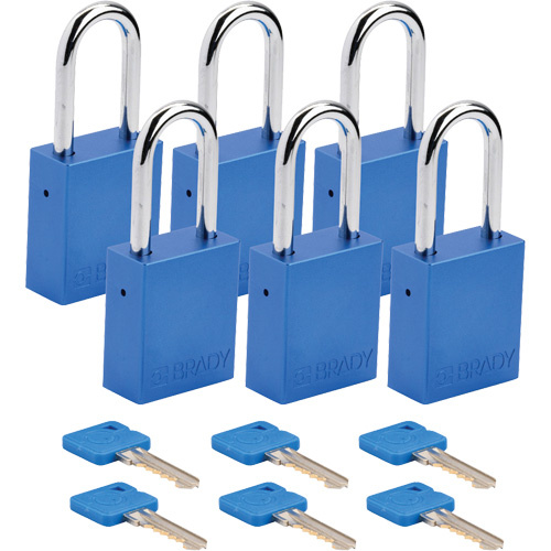 Brady 153744 Lockout Padlock, Safety Padlock, Keyed Different, Aluminum, 1-1/2" Width-(Pack of 6)
